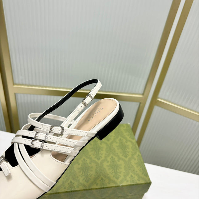 STRAPPY FLAT SLINGBACK IN WHITE GLOSSY CALFSKIN