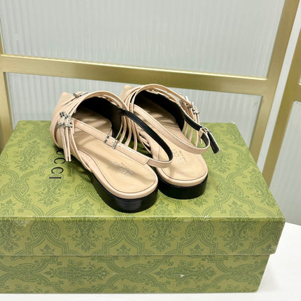 STRAPPY FLAT SLINGBACK IN BEIGE CREAM GLOSSY CALFSKIN