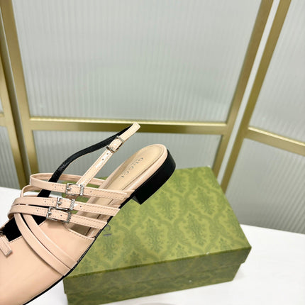 STRAPPY FLAT SLINGBACK IN BEIGE CREAM GLOSSY CALFSKIN