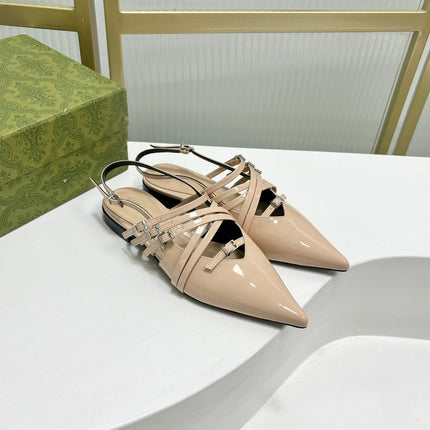 STRAPPY FLAT SLINGBACK IN BEIGE CREAM GLOSSY CALFSKIN