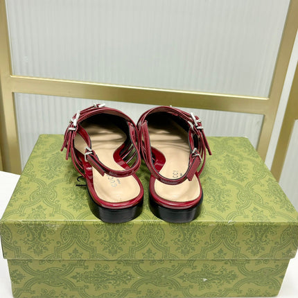 STRAPPY FLAT SLINGBACK IN SCARLET RED GLOSSY CALFSKIN