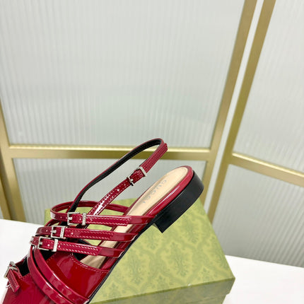 STRAPPY FLAT SLINGBACK IN SCARLET RED GLOSSY CALFSKIN
