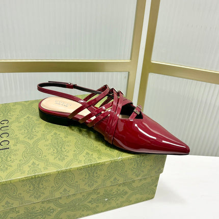 STRAPPY FLAT SLINGBACK IN SCARLET RED GLOSSY CALFSKIN