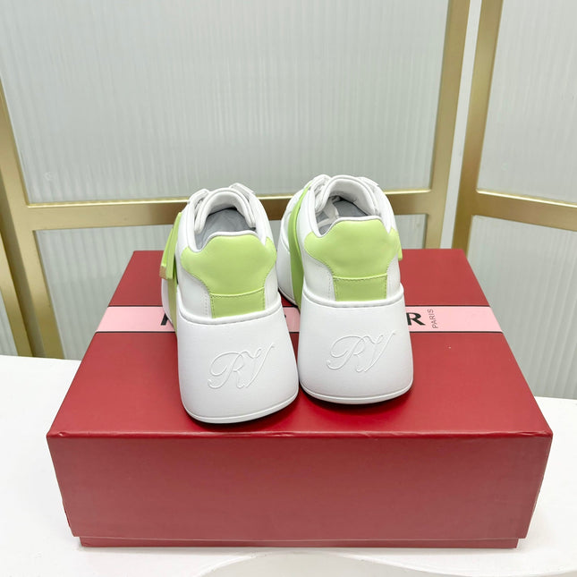 VIV' SKATE SNEAKERS IN WHITE CALFSKIN LIGHT NEON GREEN GLITTER STRAP AND CRYSTAL BUCKLE