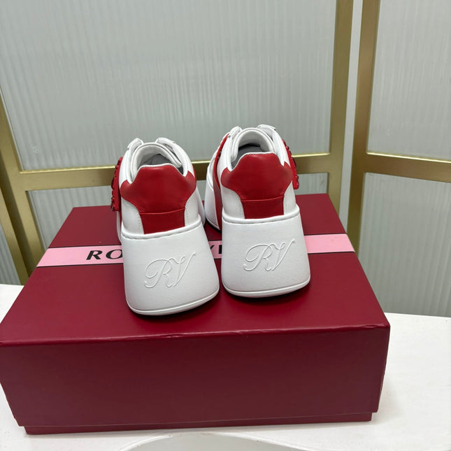 VIV' SKATE SNEAKERS IN WHITE CALFSKIN RED GLITTER STRAP AND CRYSTAL BUCKLE