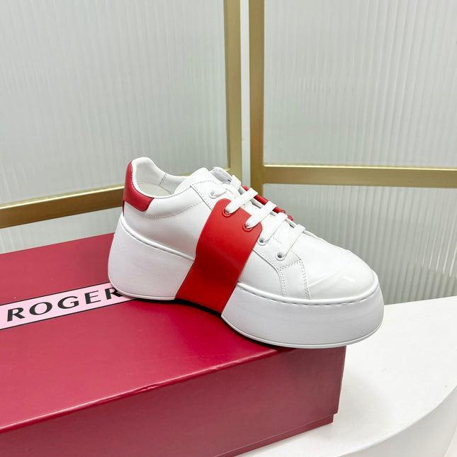 VIV' SKATE SNEAKERS IN WHITE CALFSKIN RED GLITTER STRAP AND CRYSTAL BUCKLE