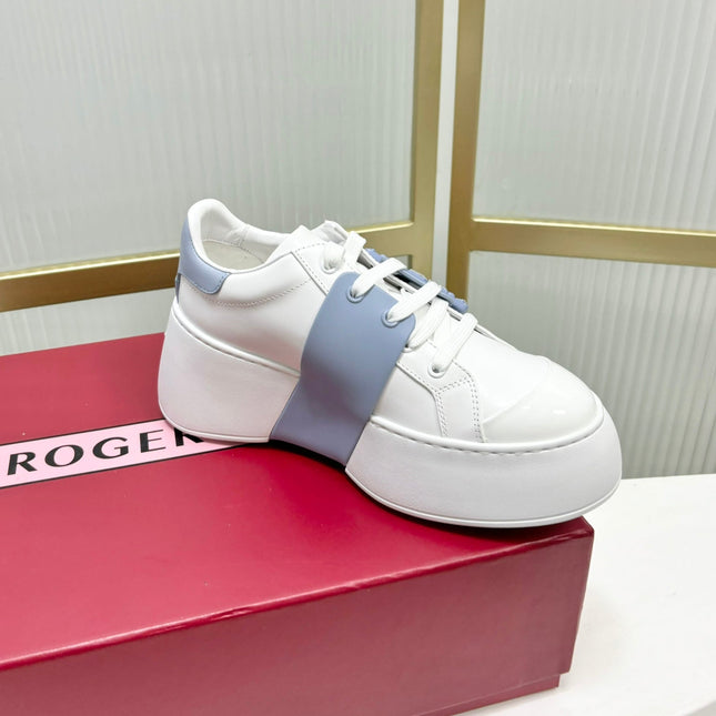 VIV' SKATE SNEAKERS IN WHITE CALFSKIN LIGHT BLUE GLITTER STRAP AND CRYSTAL BUCKLE
