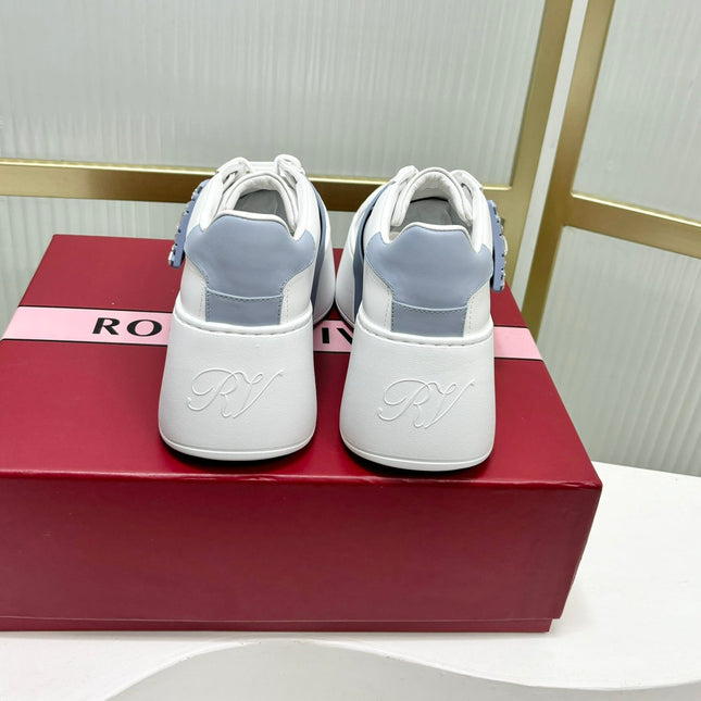 VIV' SKATE SNEAKERS IN WHITE CALFSKIN LIGHT BLUE GLITTER STRAP AND CRYSTAL BUCKLE