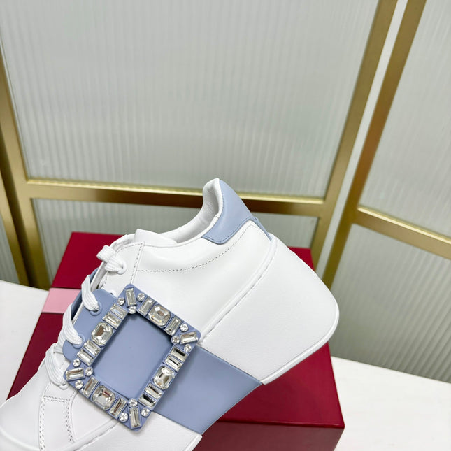 VIV' SKATE SNEAKERS IN WHITE CALFSKIN LIGHT BLUE GLITTER STRAP AND CRYSTAL BUCKLE