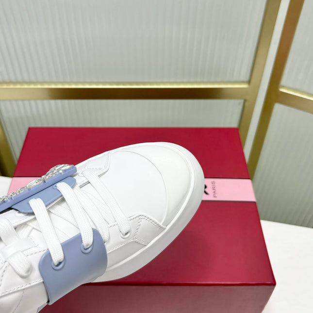 VIV' SKATE SNEAKERS IN WHITE CALFSKIN LIGHT BLUE GLITTER STRAP AND CRYSTAL BUCKLE