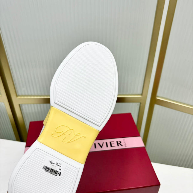 VIV' SKATE SNEAKERS IN WHITE CALFSKIN YELLOW GLITTER STRAP AND CRYSTAL BUCKLE