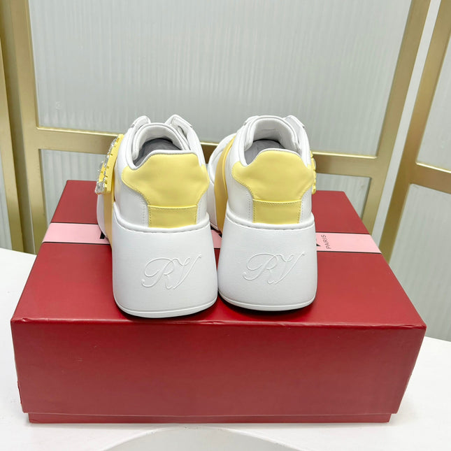 VIV' SKATE SNEAKERS IN WHITE CALFSKIN YELLOW GLITTER STRAP AND CRYSTAL BUCKLE