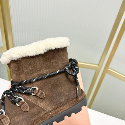 LACE-UP ANKLE BOOTS IN CHOCOLATE SUEDE AND FLEECE LINING