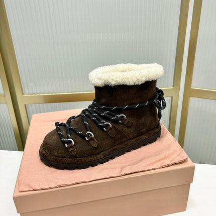 LACE-UP ANKLE BOOTS IN CHOCOLATE SUEDE AND FLEECE LINING