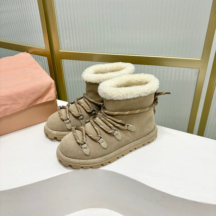 LACE-UP ANKLE BOOTS IN BEIGE SUEDE AND FLEECE LINING