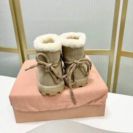 LACE-UP ANKLE BOOTS IN BEIGE SUEDE AND FLEECE LINING