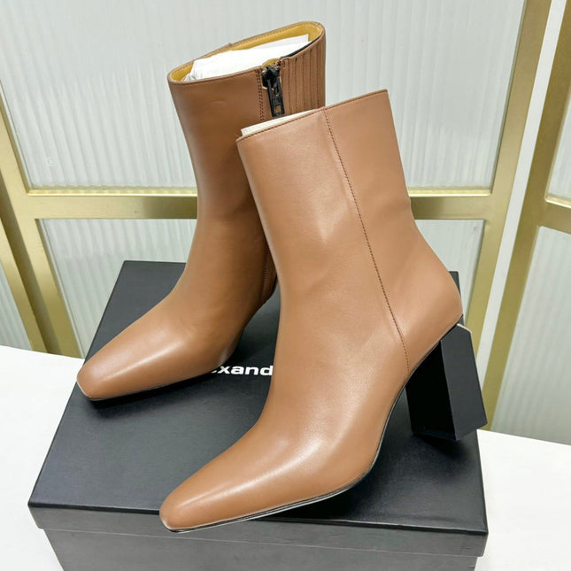TONI 85MM ANKLE BOOT IN TAWNY BROWN CALFSKIN