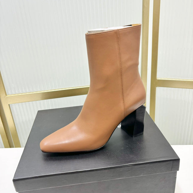 TONI 85MM ANKLE BOOT IN TAWNY BROWN CALFSKIN