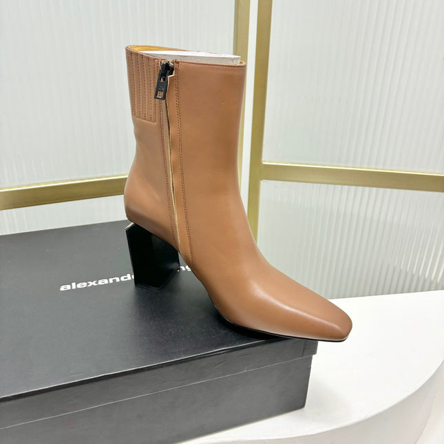 TONI 85MM ANKLE BOOT IN TAWNY BROWN CALFSKIN