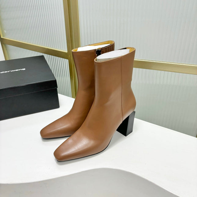 TONI 85MM ANKLE BOOT IN TAWNY BROWN CALFSKIN