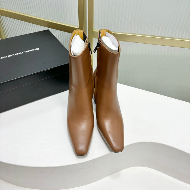 TONI 85MM ANKLE BOOT IN TAWNY BROWN CALFSKIN