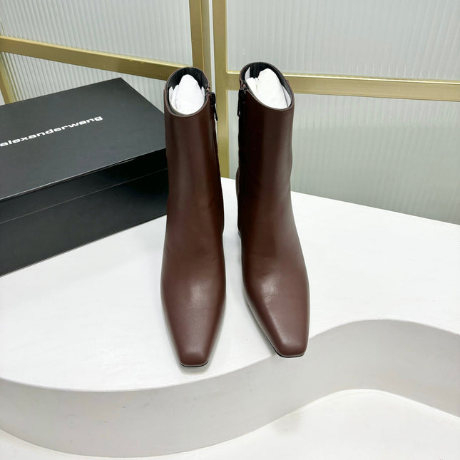 TONI 85MM ANKLE BOOT IN UMBER BROWN CALFSKIN