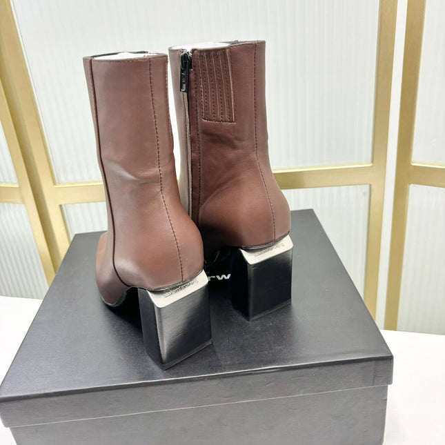 TONI 85MM ANKLE BOOT IN UMBER BROWN CALFSKIN