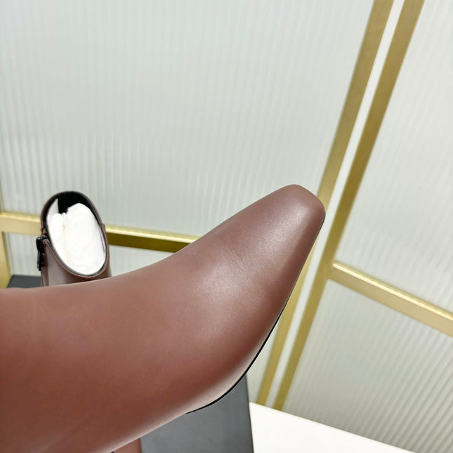 TONI 85MM ANKLE BOOT IN UMBER BROWN CALFSKIN