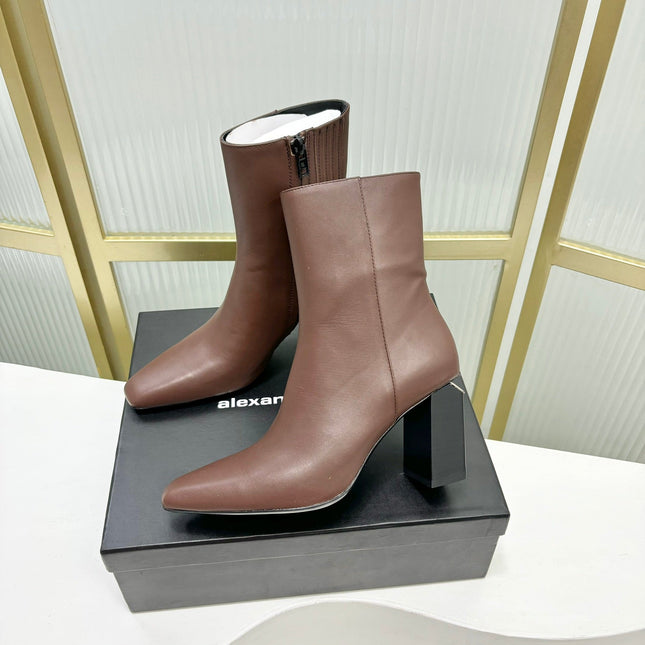 TONI 85MM ANKLE BOOT IN UMBER BROWN CALFSKIN