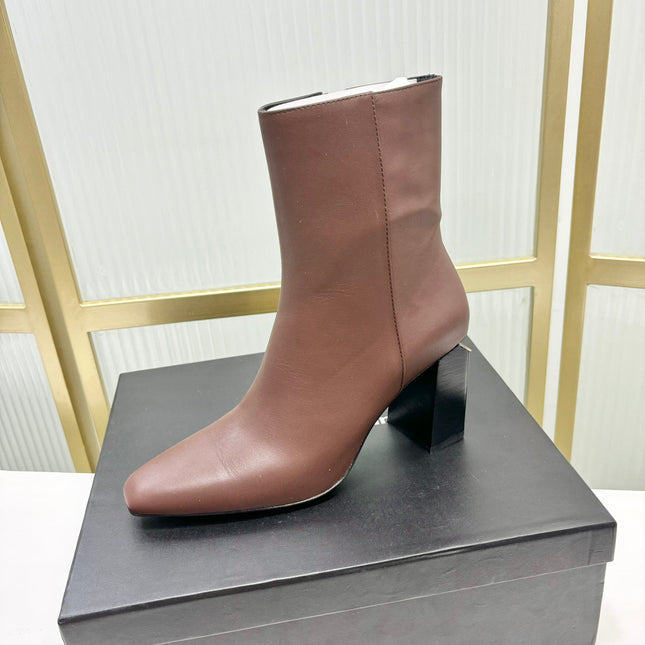 TONI 85MM ANKLE BOOT IN UMBER BROWN CALFSKIN
