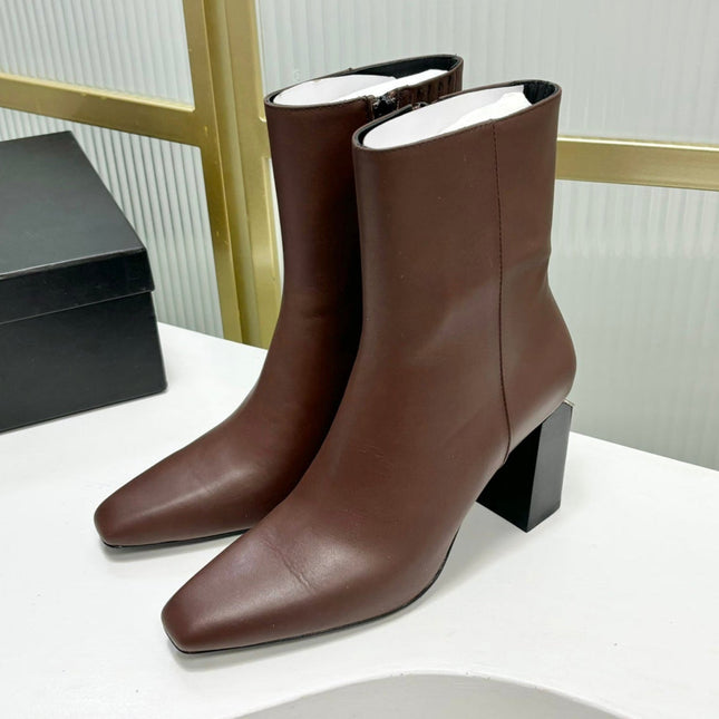 TONI 85MM ANKLE BOOT IN UMBER BROWN CALFSKIN