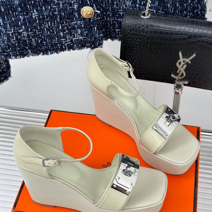 WEDGES SANDALS WHITE LAMBSKIN