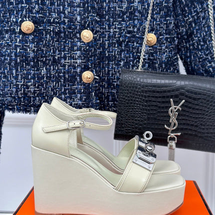 WEDGES SANDALS WHITE LAMBSKIN