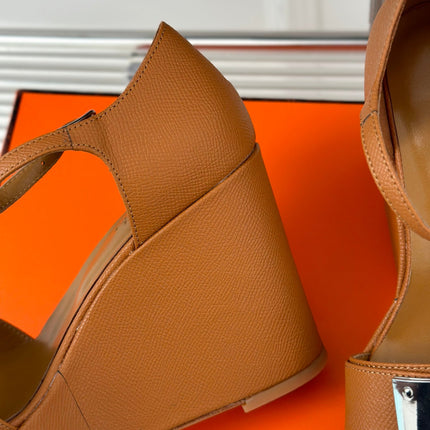 WEDGES SANDALS TAWNY LAMBSKIN