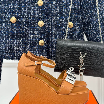WEDGES SANDALS TAWNY LAMBSKIN