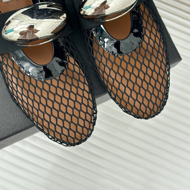 ALAIA MARY JANE SHOES IN BLACK MESH WITH SILVER HARDWARE
