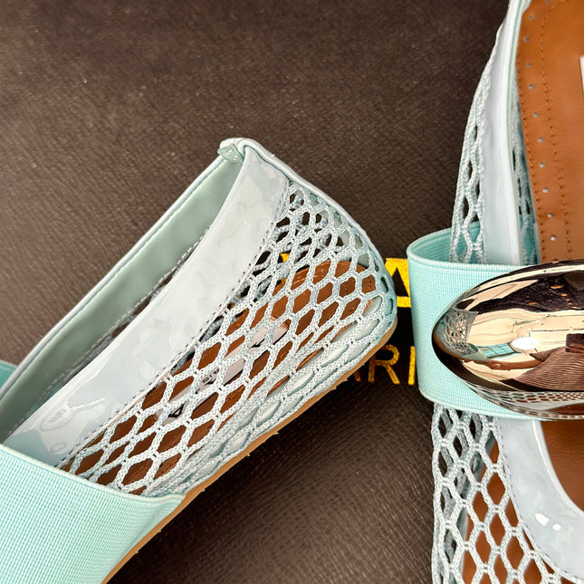 ALAIA MARY JANE SHOES IN SKY BLUE MESH WITH SILVER HARDWARE