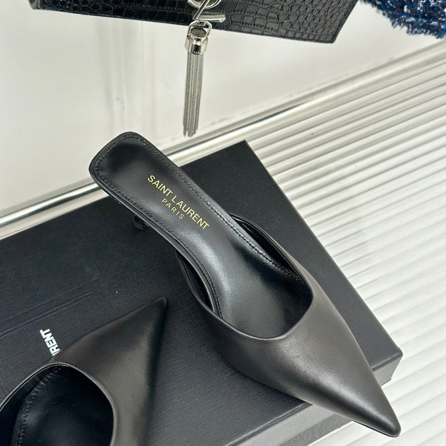 SL BARBARA MULES 55 BLACK CALFSKIN
