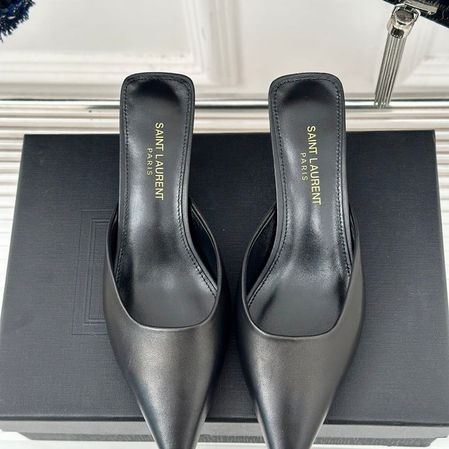 SL BARBARA MULES 55 BLACK CALFSKIN