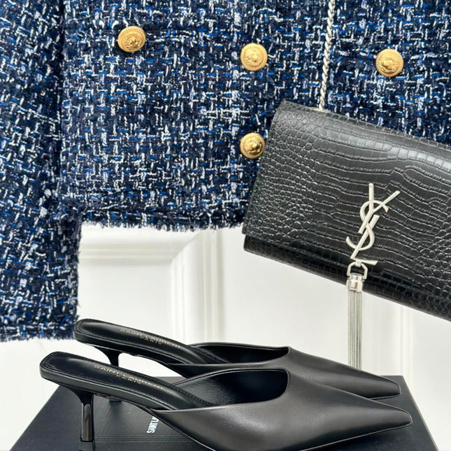 SL BARBARA MULES 55 BLACK CALFSKIN