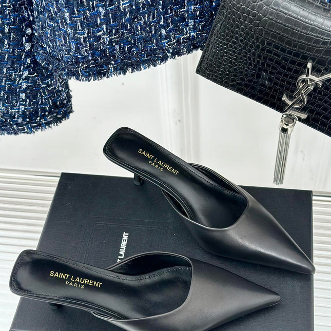 SL BARBARA MULES 55 BLACK CALFSKIN