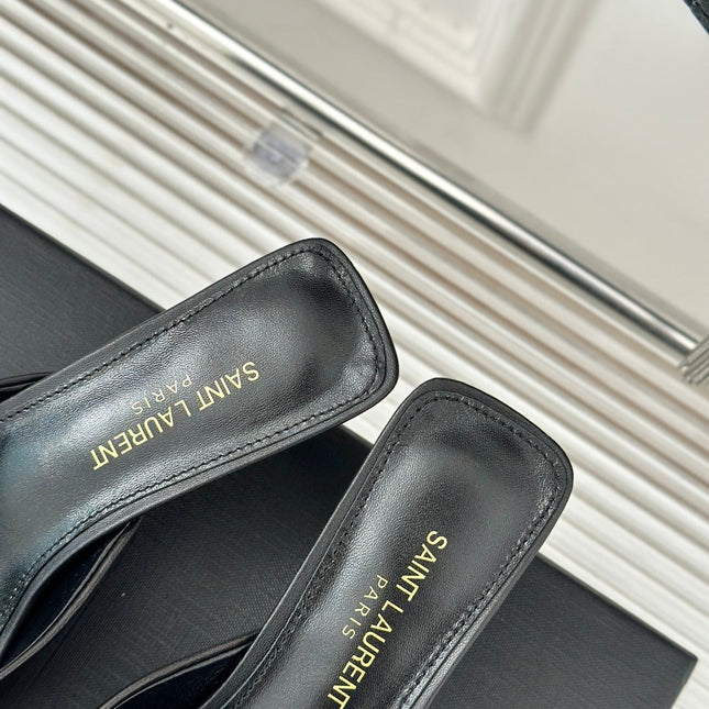 SL BARBARA MULES 55 BLACK CALFSKIN
