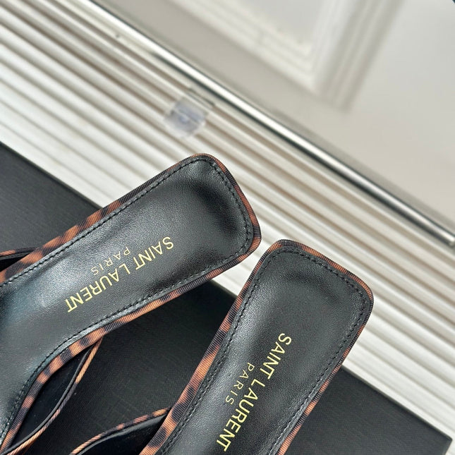 SL BARBARA MULES 55 LEOPARD MOTIF SATIN