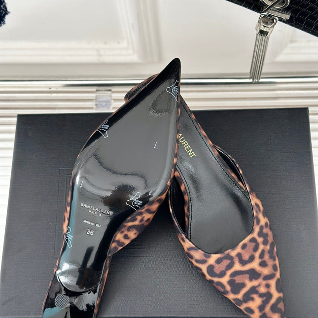 SL BARBARA MULES 55 LEOPARD MOTIF SATIN
