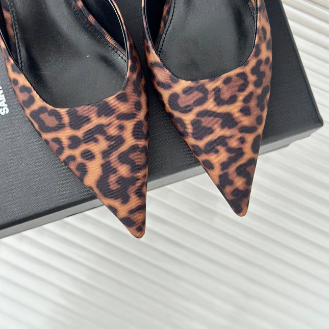 SL BARBARA MULES 55 LEOPARD MOTIF SATIN