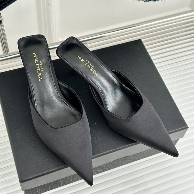 SL BARBARA MULES 55 BLACK SATIN CREPE