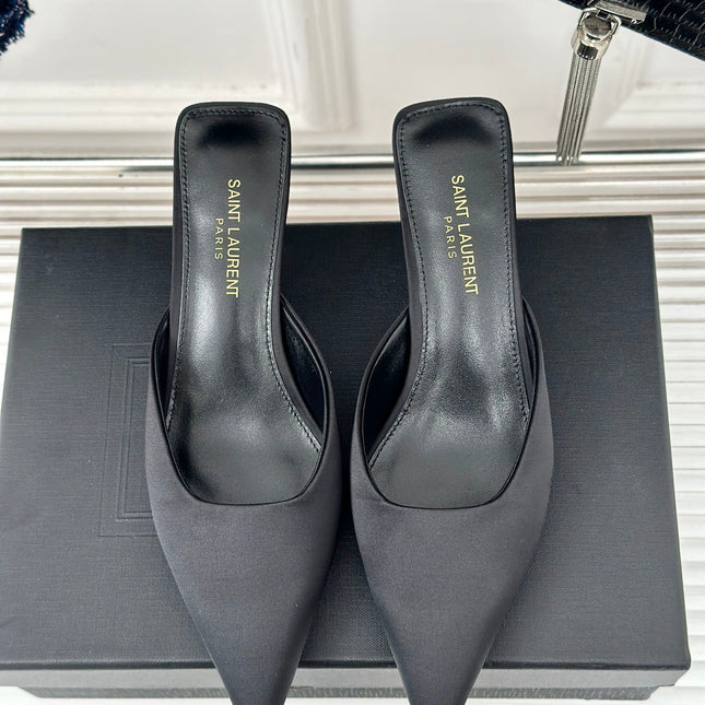 SL BARBARA MULES 55 BLACK SATIN CREPE