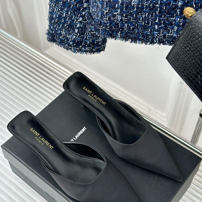 SL BARBARA MULES 55 BLACK SATIN CREPE