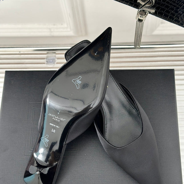 SL BARBARA MULES 55 BLACK SATIN CREPE