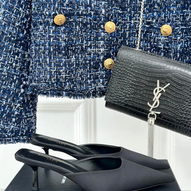 SL BARBARA MULES 55 BLACK SATIN CREPE